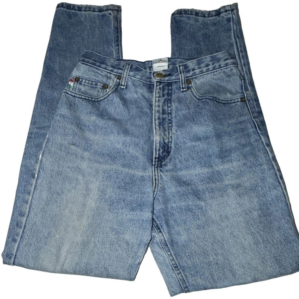 Vintage 90s Moschino Jeans Low/Mid Rise Straight Leg Blue Peace Sign - Siz 29